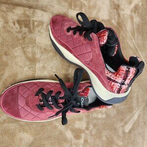 Chanel Casual Fabric Tweed Suede Sneakers, Authentic